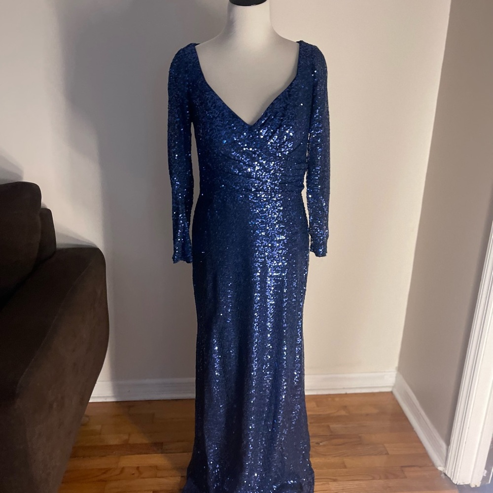 Elegant Mac Duggal Blue Sequin Evening Gown!